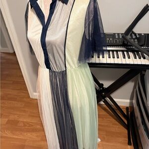 SHEIN Navy and Cream Long Sleeve Dress